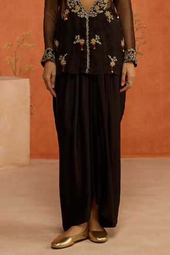 Shop Shikha Mehta Black Organza, Chanderi, Satin Scoop Eshika Embroidered Jacket Set Online at Aza Fashions Shop_Shikha Mehta_Black Organza, Chanderi, Satin Scoop Eshika Embroidered Jacket Set _Online_at_Aza_Fashions