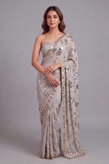 Two Sisters By Gyans Celestial Bloom Embroidered Saree With Running Blouse 