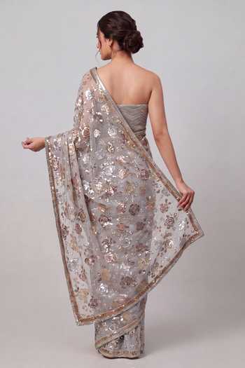 Two Sisters By Gyans Celestial Bloom Embroidered Saree With Running Blouse 