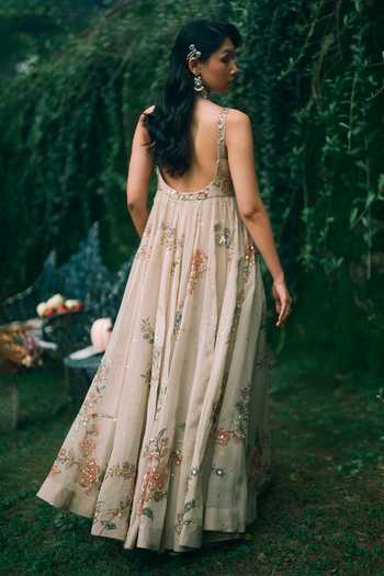 Paulmi And Harsh Rue Floral Print Anarkali With Cape