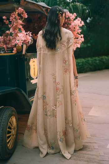 Paulmi And Harsh Ottilie Printed Cape Draped Skirt Set 