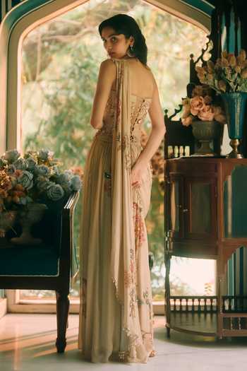 Paulmi And Harsh Magnolia Floral Print Pre-Draped Saree Set 