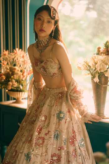 Buy Paulmi And Harsh Beige Organza, Shantoon, Net Sweetheart Petal Printed And Embroidered Lehenga Set Online at Aza Fashions Buy_Paulmi And Harsh_Beige Organza, Shantoon, Net Sweetheart Petal Printed And Embroidered Lehenga Set _Online_at_Aza_Fashions