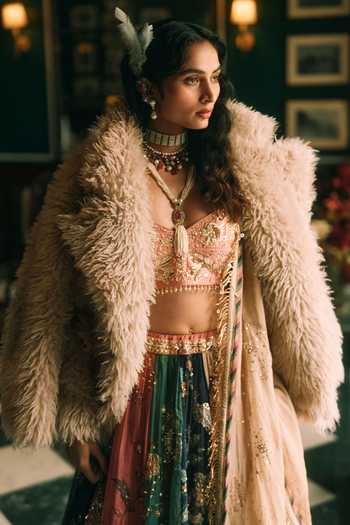 Buy_Paulmi And Harsh_Multicolor Organza, Shantoon, Satin Sweetheart Aura Floral Print Lehenga Set 