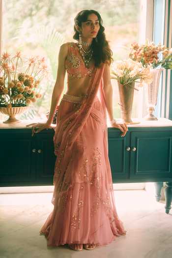 Paulmi And Harsh Reverie Embroidered Pre-Draped Saree With Blouse 