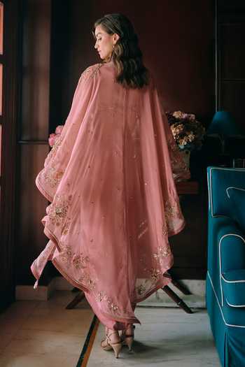 Paulmi And Harsh Rosin Embroidered Cape Skirt Set