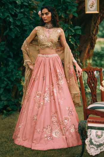 Paulmi And Harsh Rosewood Printed Lehenga Set