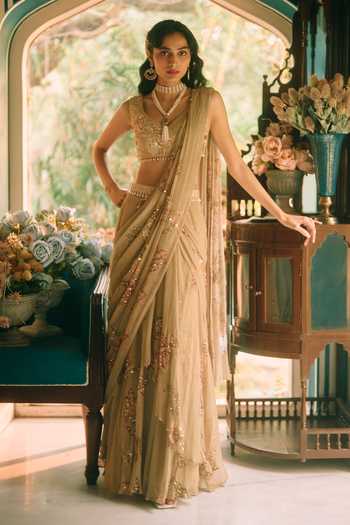 Paulmi And Harsh Beryl Floral Print Pre-Draped Saree Set 