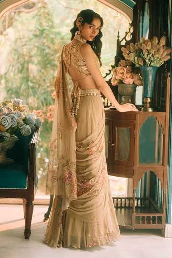 Paulmi And Harsh Beryl Floral Print Pre-Draped Saree Set 