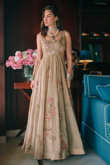 Paulmi And Harsh Beige Organza Square Neck Zelda Printed Anarkali With Dupatta Online at Aza Fashions Paulmi And Harsh_Beige Organza Square Neck Zelda Printed Anarkali With Dupatta _Online_at_Aza_Fashions