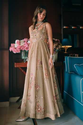 Paulmi And Harsh Beige Organza Scoop Neck Zelda Printed Anarkali Online at Aza Fashions Paulmi And Harsh_Beige Organza Scoop Neck Zelda Printed Anarkali _Online_at_Aza_Fashions