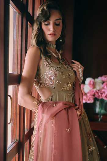 Shop Paulmi And Harsh Beige Organza Scoop Neck Zelda Printed Anarkali Online at Aza Fashions Shop_Paulmi And Harsh_Beige Organza Scoop Neck Zelda Printed Anarkali _Online_at_Aza_Fashions