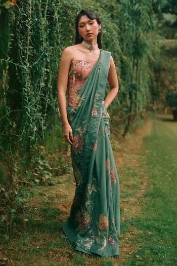 Paulmi And Harsh Rosy Embroidered Saree With Corset 