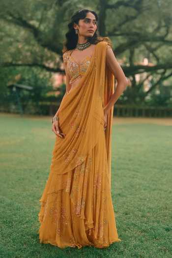 Paulmi And Harsh Etta Pleated Pre-Draped Saree With Blouse 