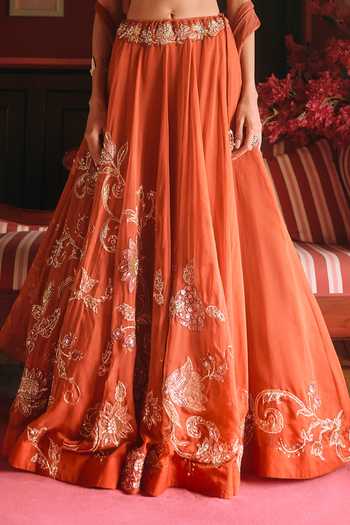 Buy Paulmi And Harsh Coral Organza Tassels Halter Neck Dreamlet Printed Lehenga Set Online at Aza Fashions Buy_Paulmi And Harsh_Coral Organza Tassels Halter Neck Dreamlet Printed Lehenga Set _Online_at_Aza_Fashions
