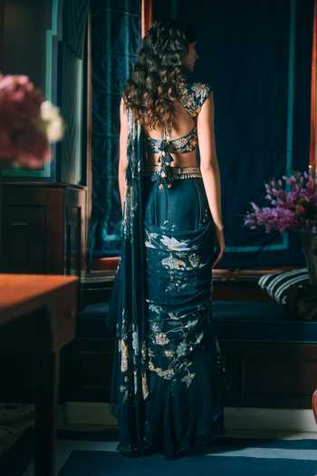 Paulmi And Harsh Soul Floral Print Pre-Draped Saree With Blouse 