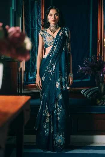 Paulmi And Harsh Soul Floral Print Pre-Draped Saree With Blouse 