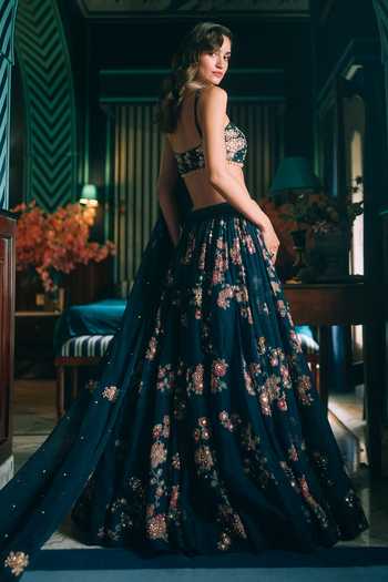 Paulmi And Harsh Bluebell Printed Lehenga Set 