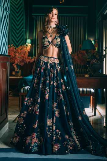 Paulmi And Harsh Bluebell Printed Lehenga Set 