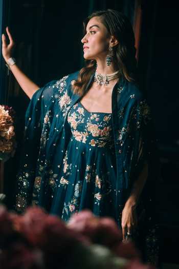 Buy Paulmi And Harsh Blue Organza, Satin Sweetheart Neck Rue Printed Anarkali With Cape Online at Aza Fashions Buy_Paulmi And Harsh_Blue Organza, Satin Sweetheart Neck Rue Printed Anarkali With Cape _Online_at_Aza_Fashions