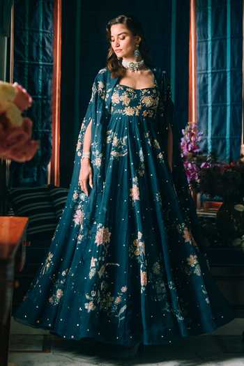 Paulmi And Harsh Rue Printed Anarkali With Cape 
