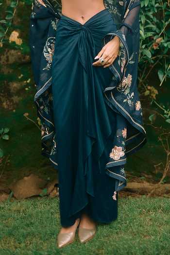 Paulmi And Harsh Blue Organza, Cotton Silk Sweetheart Neck Starlight Printed Cape Skirt Set Online at Aza Fashions Paulmi And Harsh_Blue Organza, Cotton Silk Sweetheart Neck Starlight Printed Cape Skirt Set _Online_at_Aza_Fashions