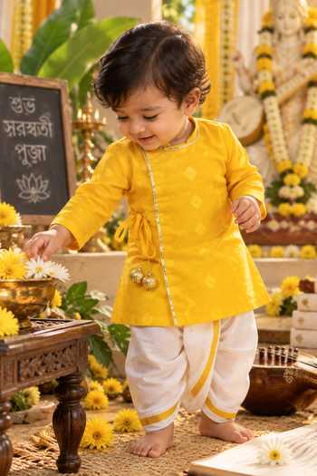 Rage Attire-Sweta Saria Basant Panchami Angarkha Kurta Set 