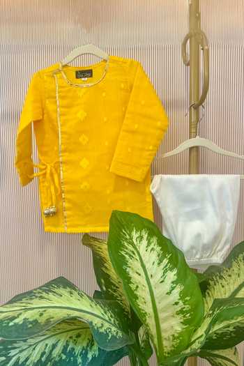 Rage Attire-Sweta Saria Basant Panchami Angarkha Kurta Set 