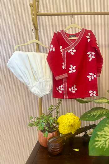 Rage Attire-Sweta Saria Laal Patta Angarkha Kurta Set 