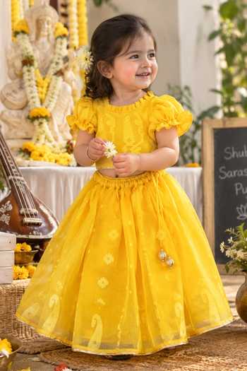 Rage Attire-Sweta Saria Basanti Dhakai Lehenga & Blouse Set