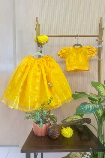 Rage Attire-Sweta Saria Yellow Cotton Basanti Dhakai Lehenga And Blouse Set Online at Aza Fashions Rage Attire-Sweta Saria_Yellow Cotton Basanti Dhakai Lehenga And Blouse Set _Online_at_Aza_Fashions