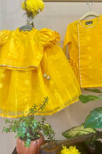 Rage Attire-Sweta Saria Basanti Dhakai Lehenga & Blouse Set