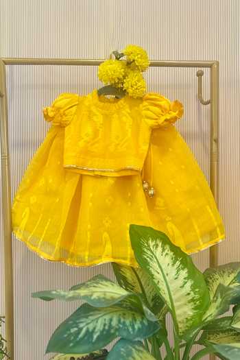 Shop Rage Attire-Sweta Saria Yellow Cotton Basanti Dhakai Lehenga And Blouse Set Online at Aza Fashions Shop_Rage Attire-Sweta Saria_Yellow Cotton Basanti Dhakai Lehenga And Blouse Set _Online_at_Aza_Fashions
