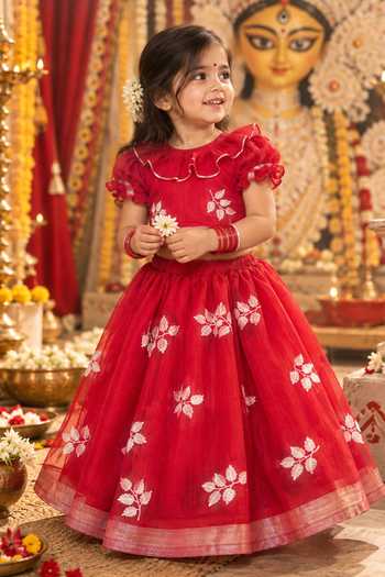 Rage Attire-Sweta Saria Leaf Embroidered Cotton Lehenga & Blouse Set