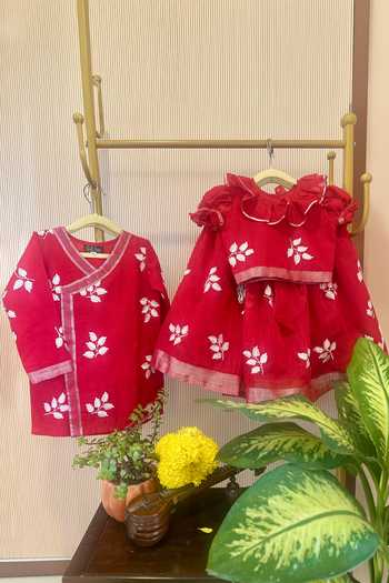 Rage Attire-Sweta Saria Leaf Embroidered Cotton Lehenga & Blouse Set