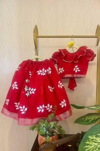 Buy Rage Attire-Sweta Saria Red Cotton Leaf Embroidered Lehenga And Blouse Set Online at Aza Fashions Buy_Rage Attire-Sweta Saria_Red Cotton Leaf Embroidered Lehenga And Blouse Set _Online_at_Aza_Fashions