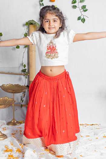 Buy_Rage Attire-Sweta Saria_White Cotton, Muslin (mulmul) Lakshmi Shree Embroidered Blouse And Lehenga Set 