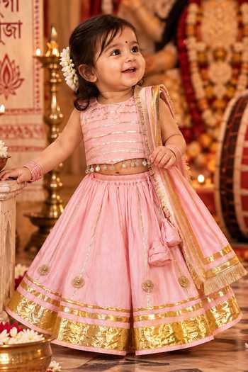 Rage Attire-Sweta Saria Gulab Gotta Mirror Embroidered Lehenga Set
