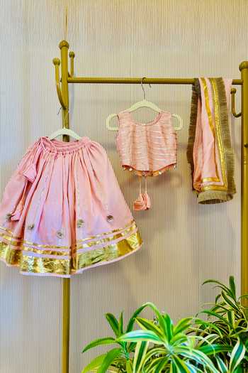 Rage Attire-Sweta Saria Pink Cotton Gulab Gotta Mirror Embroidered Lehenga Set Online at Aza Fashions Rage Attire-Sweta Saria_Pink Cotton Gulab Gotta Mirror Embroidered Lehenga Set _Online_at_Aza_Fashions