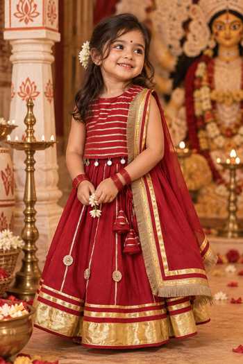 Rage Attire-Sweta Saria Gulab Gotta Mirror Embroidered Lehenga Set