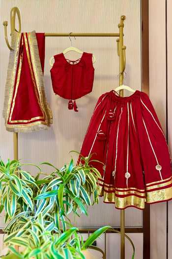 Buy Rage Attire-Sweta Saria Red Cotton Gulab Gotta Mirror Embroidered Lehenga Set Online at Aza Fashions Buy_Rage Attire-Sweta Saria_Red Cotton Gulab Gotta Mirror Embroidered Lehenga Set _Online_at_Aza_Fashions