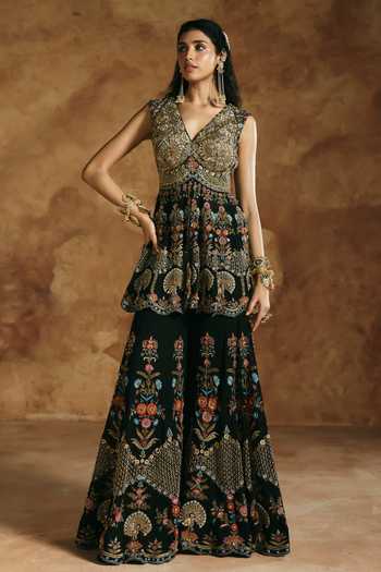 Aman Takyar Embroidered Peplum Kurta & Sharara Set 