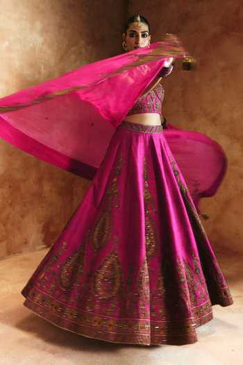 Buy Aman Takyar Pink Silk, Organza, Dupion V-neck Embroidered Lehenga Set Online at Aza Fashions Buy_Aman Takyar_Pink Silk, Organza, Dupion V-neck Embroidered Lehenga Set _Online_at_Aza_Fashions