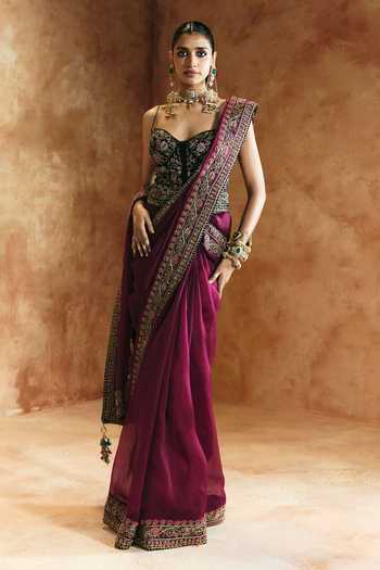 Aman Takyar Embroidered Saree With Corset