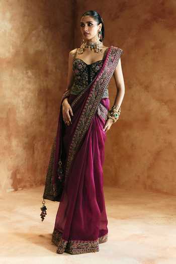Aman Takyar Embroidered Saree With Corset