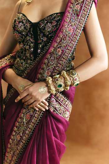 Aman Takyar Purple Silk, Organza, Dupion Beads, Zari, Stones Embroidered Saree With Corset at Aza Fashions Aman Takyar_Purple Silk, Organza, Dupion Beads, Zari, Stones Embroidered Saree With Corset _at_Aza_Fashions