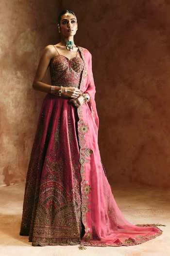 Aman Takyar Pink Silk, Organza, Dupion Zari, Stones Sweetheart Neck Embroidered Lehenga Set Online at Aza Fashions Aman Takyar_Pink Silk, Organza, Dupion Zari, Stones Sweetheart Neck Embroidered Lehenga Set _Online_at_Aza_Fashions