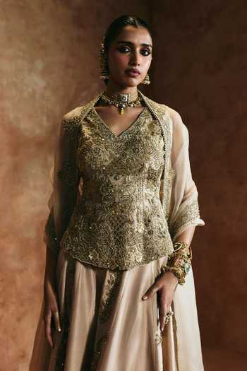 Aman Takyar Ivory Silk, Organza, Dupion V-neck Embroidered Peplum Kurta Set at Aza Fashions Aman Takyar_Ivory Silk, Organza, Dupion V-neck Embroidered Peplum Kurta Set _at_Aza_Fashions