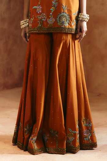 Aman Takyar Orange Silk, Organza, Dupion Square Neck Embroidered Kurta Sharara Set Online at Aza Fashions Aman Takyar_Orange Silk, Organza, Dupion Square Neck Embroidered Kurta Sharara Set _Online_at_Aza_Fashions
