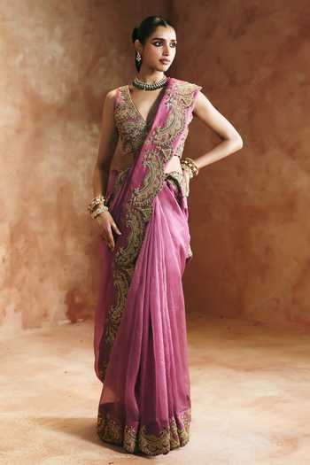 Aman Takyar Embroidered Saree With Blouse